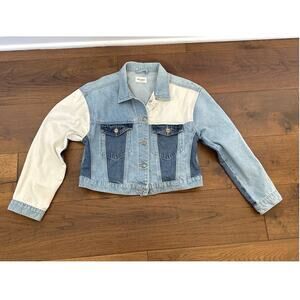 Driftwood Cotton Colorblock Cropped Denim Jean Jacket Blue White Western M